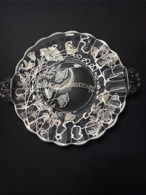 25th Anniversary Silver Plated Glass Serving Platter - Clear